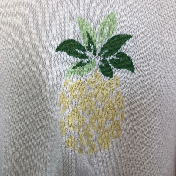 Tommy Bahama XL Sweater Silk Cashmere Cream Pineapple Long Sleeve Knit Top - Picture 4 of 15